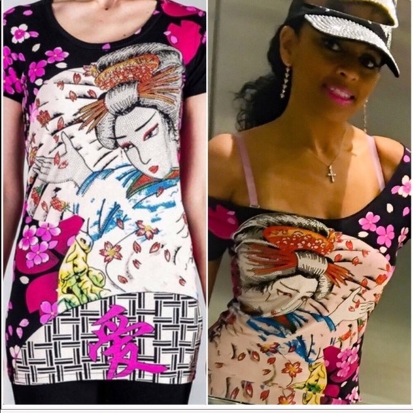 Callie Blossom: Rhinestone Asian Cherry Geisha Tee - Picture 2 of 8
